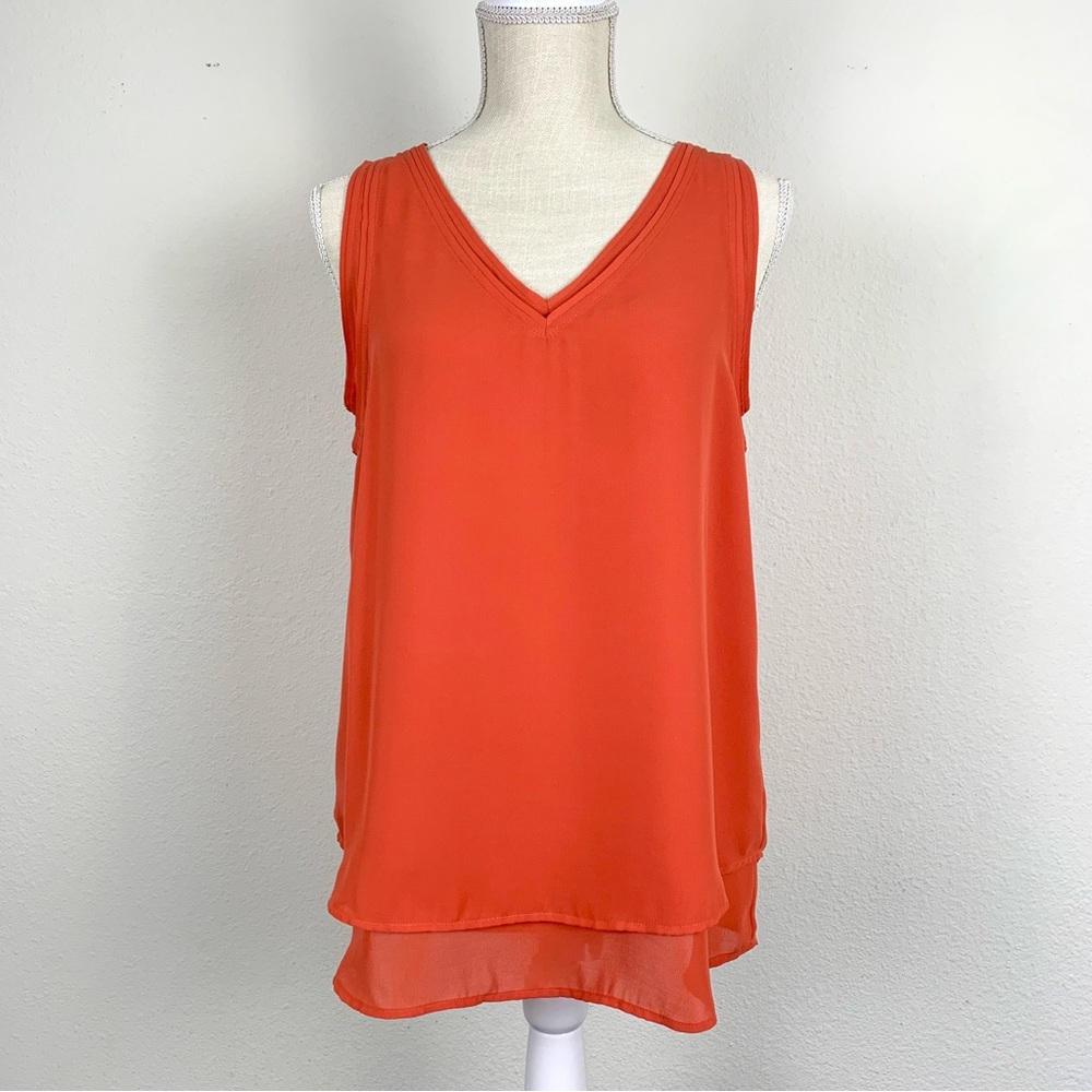 Ann Taylor Sleeveless Top Tank Blouse V-neck Orange Womens Size Small